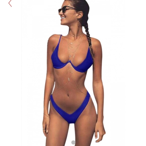 bright blue bikinis